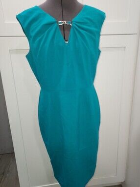Calvin Klein Teal Sheath Dress with Accent Bar
